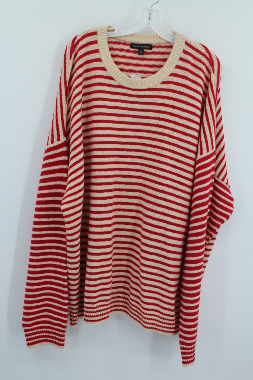 Banana Republic 2XLT Men Sweater Merino Wool Cashmere Red Stripes Holiday NEW
